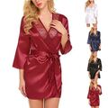 Damen Satin Dessous Set Seide Slip Kleid Robe Nachtwäsche Nachthemd Unterwäsch