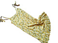 Süßes Sommer-Kleid gelb Blumendruck 40/42 mit Bindeträgern  ärmellos Viskose