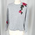 Only Pulli Pullover grau pink Blumen Feinstrick Gr. M 36 38 Damen Shirt