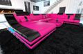 Designer Wohnlandschaft Leder TURINO XXL Luxus Couch LED Ottomane Pink Schwarz