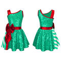 DE iEFiEL Kinder Mädchen Weihnachten Kleid Pailletten Glitzer Ärmellos Tanzkleid