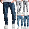 Herren Cargo Jeans Regular Slim Denim Hose Destroyed 7977