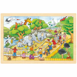 goki Einlegepuzzle Zoobesuch 57808 - Holzspielzeug Puzzle 24 Teile