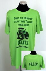 (10 37) KINDER T-SHIRT TRAKTOR SPRUCH PLATTE HÜHNER  - Gr. 92 - 164 - inkl. Name