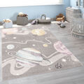 Kinderteppich Teppich Kinderzimmer Junge Mädchen Weltraum Planeten Sterne Grau