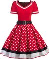 Damen Sommerkleid Freizeit Gürtel Vintage Retro 50s Kurzarm gepunktet 4XL