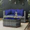 3-tlg. Garten-Lounge-Set mit Kissen Grau Poly Rattan