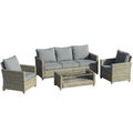 4-tlg. Polyrattan Gartenmöbel Set Sitzgruppe mit Couchtisch Aluminium Braun