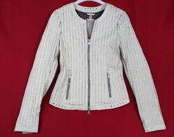 MILESTONE Damen Lederjacke Gr 38 M Beige Echt-Leder Jacke Stretch Kurzjacke