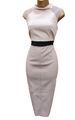 10 UK Karen Millen beige hochgeschlossen Overlay Cocktail Business Rennen Bleistiftkleid