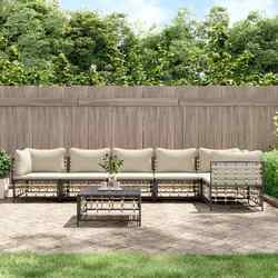 vidaXL 7-tlg. Garten-Lounge-Set mit Kissen Anthrazit Poly Rattan FAT