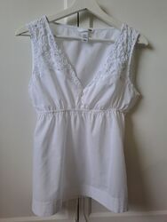 Bluse / Top - von H&M - ärmellos - Weiß - Gr. 42 - feminin Empire Style - Baumw.