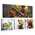 Leinwandbild Küche Kräuter Gewürz Wandbilder Canvas Leinwand Bilder 4 teilig SET