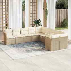 10-tlg. Garten-Sofagarnitur mit Kissen Poly Rattan Garten Lounge Set Sitzgruppe