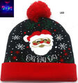 Weihnachtsmütze LED Beanie Mütze Bommel leuchtet Hut