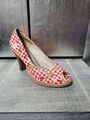 TAMARIS Pumps Gr 39 Rockabillie-Stil High Heels rot weiß Kirschen kariert #S207 