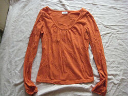 VINTAGE 70er 80er Shirt Langarm PIMKIE Raffungen ORANGE Gummibund Stretch 36 38 