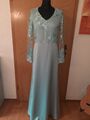 Abendkleid lang 36 Farbe Mint  Mit Perlen, Steinchen Und Blumen Bestickt 