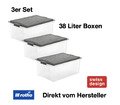 Rotho Compact 3er-Set Aufbewahrungsbox 38l  Deckel Kunststoff Transparent App