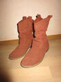 Rostrote Stiefeletten Veloursleder, Gr. 38, braun rot, Schlupfstiefel, Boots