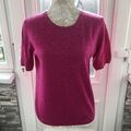 Peter Hahn Combo Damen Größe 12 Fuchsia Cardigan & SS Pullover 100 % Merinowolle