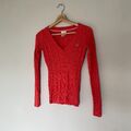 Vintage Old Navy roter Zopfmuster V-Ausschnitt Pullover Pulli perfekte Passform (Größe XXS)