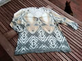 Basler Black Label Batik Langarm Shirt Tunika Bluse grau grün Raffung Strass L44