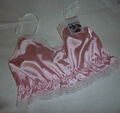 GLÄNZEND ROSA SATIN & SPITZE KURZE CAMISOLE KROPE CAMI TOP XS bis XXL MADE IN FRANCE