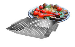 Grillpfanne Grillschale Edelstahl Schale Gemüse Grill Pfanne Grillkorb 35x30x6cm