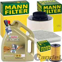 MANN INSPEKTIONSPAKET+5L CASTROL 5W-30 MOTORÖL passend für AUDI A4 B8 Q5 8RB TDI