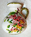 Majolika Krug Keramik Vase mit Henkel Ton, Glasur grün rosa Vintage Steingut