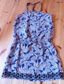 PROMOD Sommer Kleid Gr. 38 blau gemustert, Träger überkreuz, Taille zum Binden