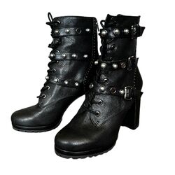 Karl Lagerfeld Stiefeletten Damen Gr. 38 NEU schwarz Nieten Leder Stiefel Schuhe