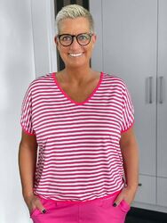 New Stretch T-Shirt V-Ausschnitt gestreift / pink