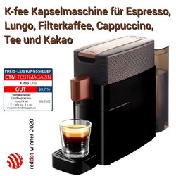 K-fee One Kapselmaschine für Espresso, Lungo, Filterkaffee, Cappuccino,Tee,Kakao