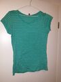 T-Shirt, Damen, H&M, Divided, Grün, Weiß, Gestreift, Größe 38