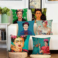 CUSHIONS COVER FRIDA KAHLO POTRAIT STRIKING COLOUR LINEN COTTON PLAIN BACK 45CM