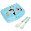 3-teiliges Set aus Lunch-Box und Besteck, Indianer- und Tiermotiven, blau