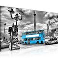 Wandbild London Bus Bild XXL Wohnzimmer Bilder 100x40 cm grau rot blau grün