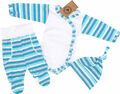 NEU Baby Jungen Set 3-teilig Body Hose + Mütze Gr. 56 62 68 Streifen türkis