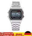 Digitale 12-24H LCD Metall Armbanduhr-Stoppuhr-Alarm-Herren/Damen-Silber-Quarz