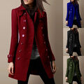 Damen Trenchcoat Wollmantel Overcoat Anzugjacke Elegant Lang Blazer Winterjacke