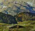 Willy Krauss, München (*1913) Alpen-Aquarell: ALM-BERGHÖFE VOR DEM WETTERSTEIN