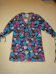 Bluse Netz Tunika Blumen pink/türkis/gelb Gr. S 36/38