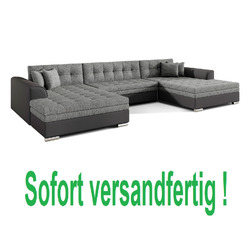 GRAU-SCHWARZ stof+LEDER U-FORM WOHNLANDSCHAFT COUCH ECKSOFA BIG SCHLAFSOFA LINKS