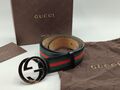 GUCCI - Ceinture en cuir et tissu rouge et vert - Taille 90 / 36 - Très bon état