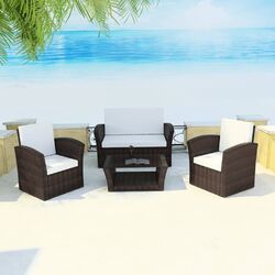 4-tlg. Garten-Lounge-Set mit Auflagen Poly Rattan Braun