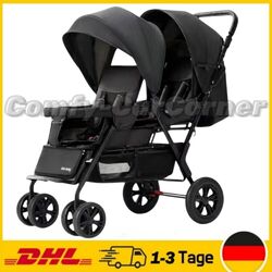 Zwillingskinderwagen Geschwisterwagen Kinderwagen Buggy Babywagen Schwarz 0-36M