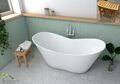 Freistehende Badewanne Mineralguss Standbadewanne 170x72 Siphon + Tisch Bambus