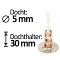 Dochthalter 30x5mm + 2 Glasfaserdochte, Schmelzlicht drinnen/draußen, Wachsreste